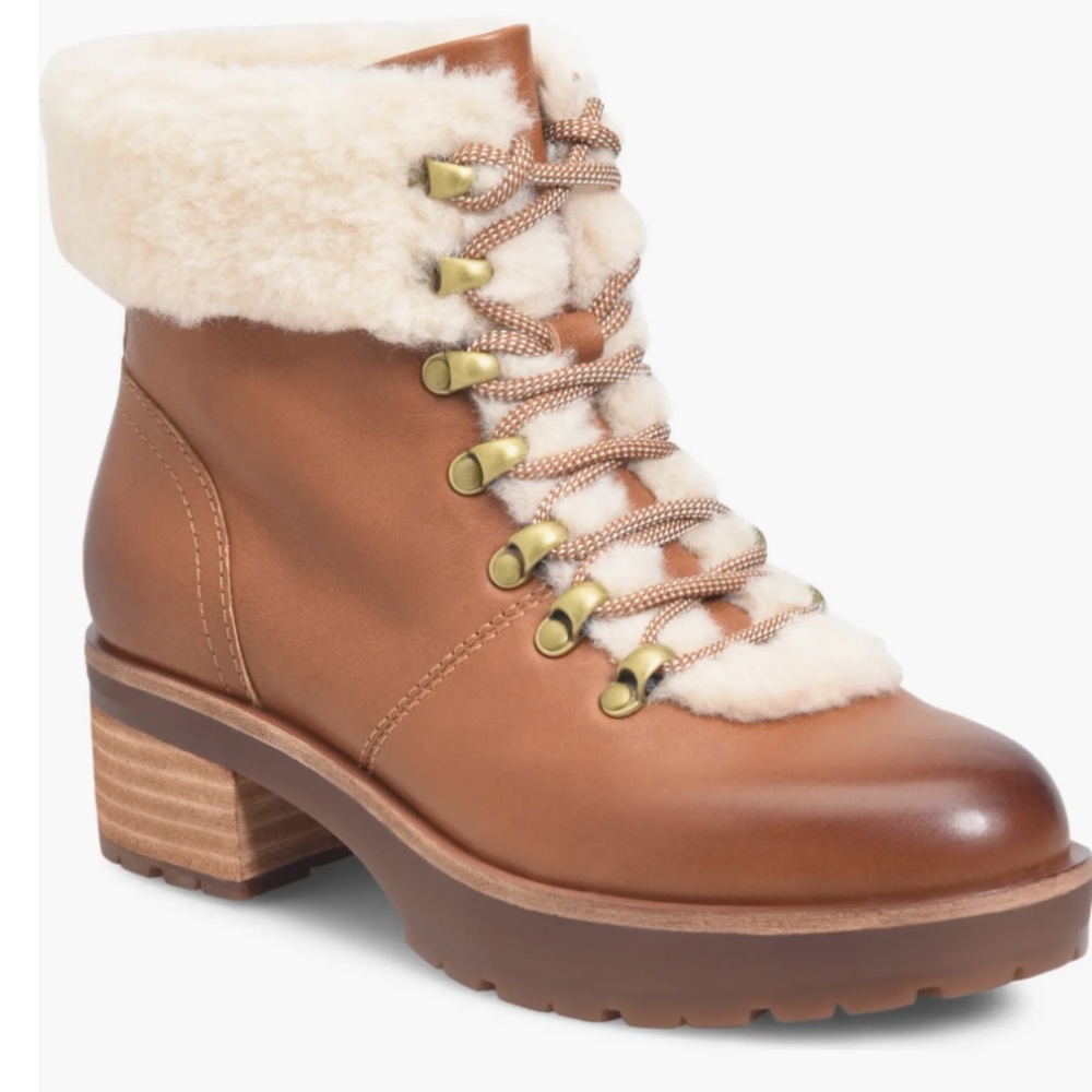 Kork-Ease Winslet Genuine Ambra Shearling Trim Booties Brown Size 9 M